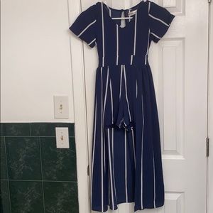 💙blue romper dress with white stripes💙